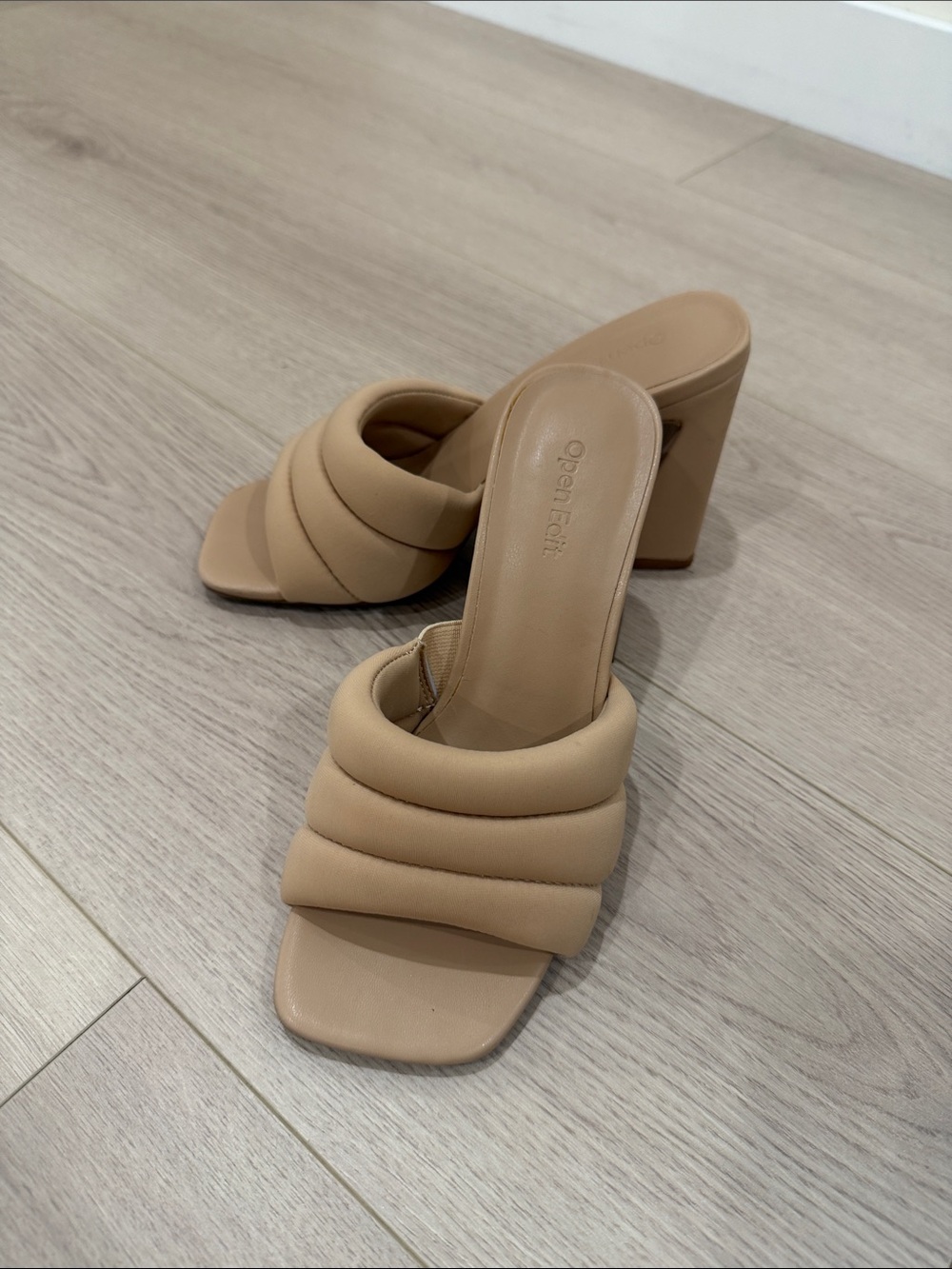 Nude Padded Slide Block Heel Sandals